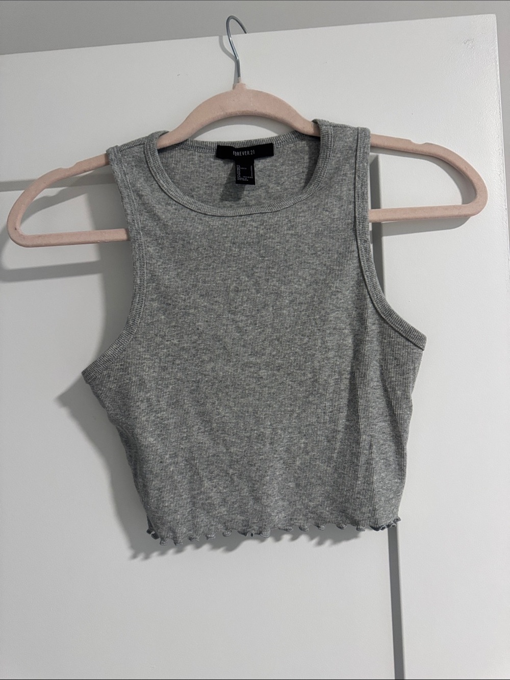 Forever 21 Gray Ribbed Cropped Tank with Lettuce Hem